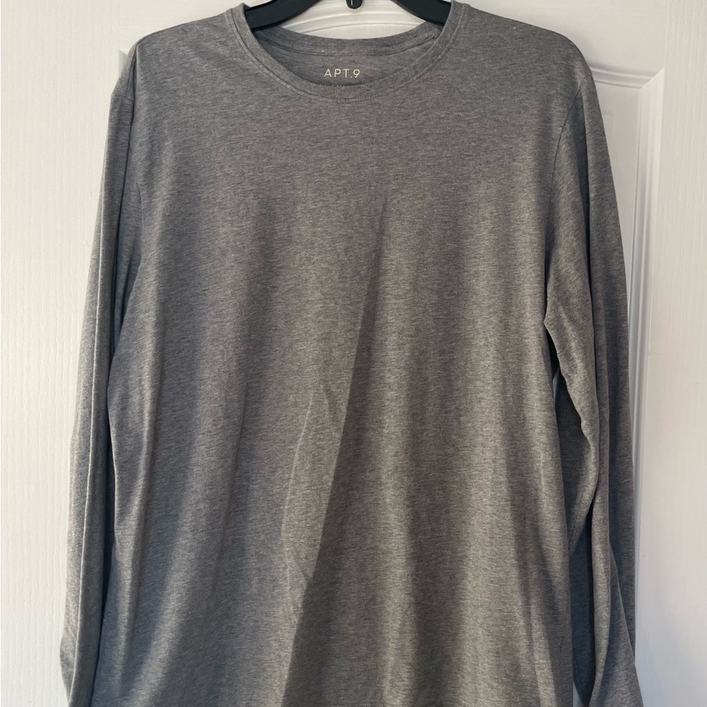Apt. 9 Gray Long Sleeve Tees Classic Crew Neck